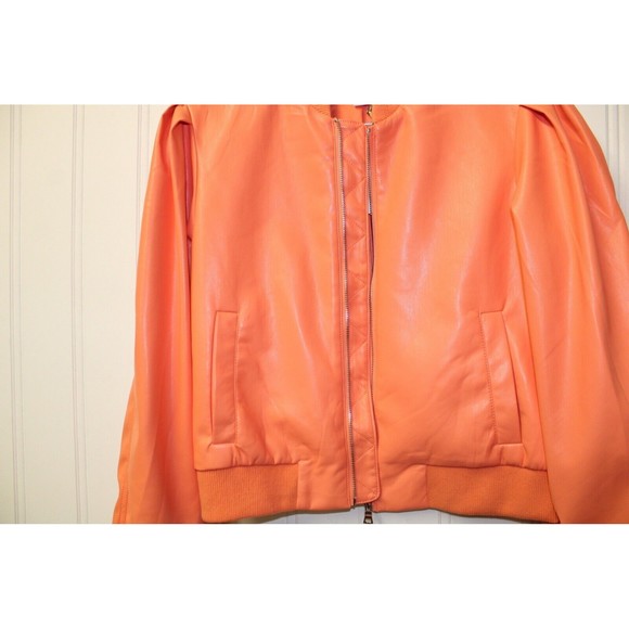 HOUSE OF HARLOW Bomber Jacket Living Coral Vegan Leather Size L Large - Picture 12 of 13